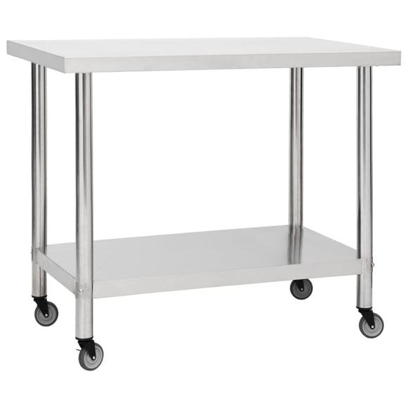 NNEVL Kitchen Work Table with Wheels 80x60x85 cm Stainless Steel