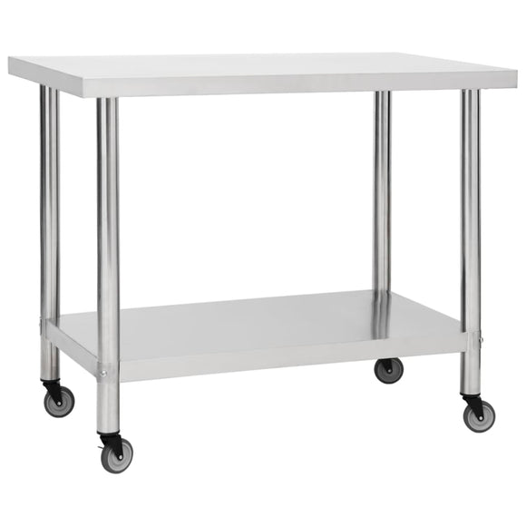 NNEVL Kitchen Work Table with Wheels 100x60x85 cm Stainless Steel