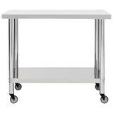 NNEVL Kitchen Work Table with Wheels 100x60x85 cm Stainless Steel