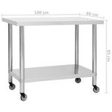 NNEVL Kitchen Work Table with Wheels 100x60x85 cm Stainless Steel