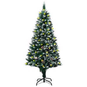 NNEVL Artificial Christmas Tree LEDs&Pine Cones&White Snow 150 cm