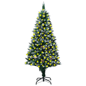 NNEVL Artificial Christmas Tree LEDs&Pine Cones&White Snow 210 cm