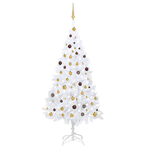 NNEVL Artificial Christmas Tree with LEDs&Ball Set White 210 cm PVC