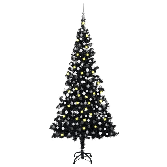 NNEVL Artificial Christmas Tree with LEDs&Ball Set Black 210 cm PVC