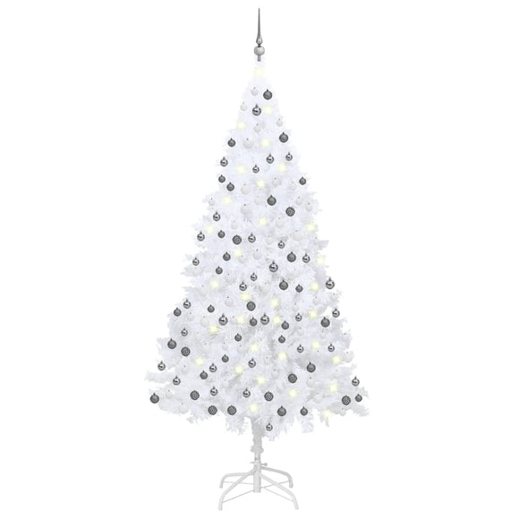 NNEVL Artificial Christmas Tree with LEDs&Ball Set White 210 cm PVC