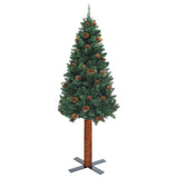 NNEVL Slim Christmas Tree with LEDs&Real Wood&Cones Green 210 cm