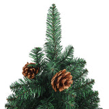NNEVL Slim Christmas Tree with LEDs&Real Wood&Cones Green 210 cm