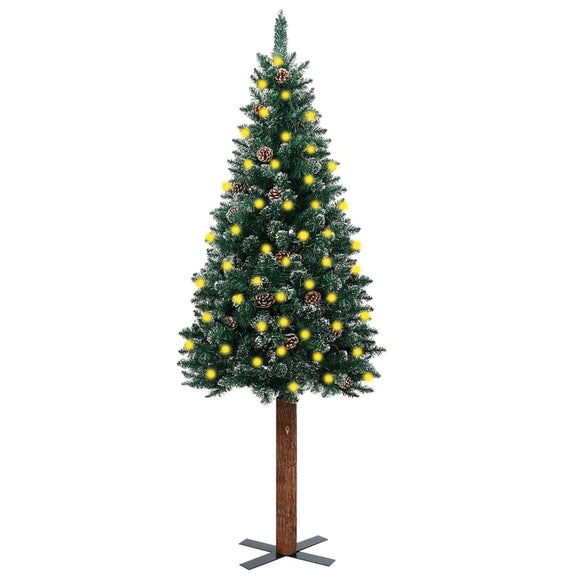 NNEVL Slim Christmas Tree with LEDs&Real Wood&White Snow Green 180 cm