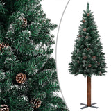 NNEVL Slim Christmas Tree with LEDs&Real Wood&White Snow Green 210 cm