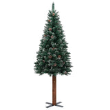 NNEVL Slim Christmas Tree with LEDs&Real Wood&White Snow Green 210 cm