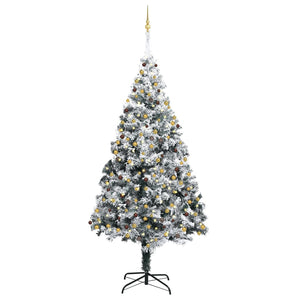NNEVL Artificial Christmas Tree LEDs&Ball Set&Flocked Snow Green 300 cm