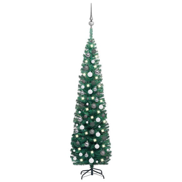 NNEVL Slim Artificial Pre-lit Christmas Tree with Ball Set Green 180 cm