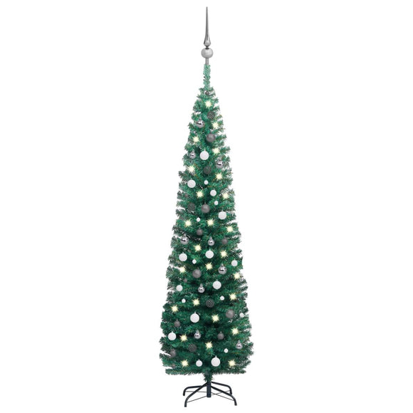 NNEVL Slim Artificial Pre-lit Christmas Tree with Ball Set Green 240 cm