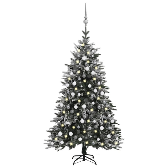 NNEVL Artificial Christmas Tree LED&Ball Set&Flocked Snow 210 cm PVC&PE