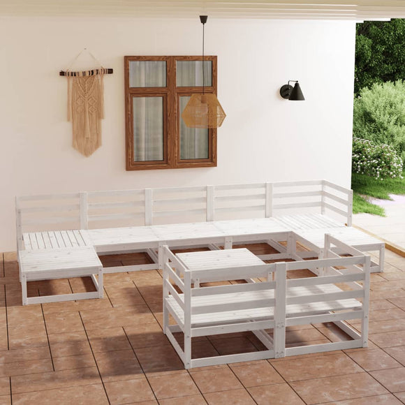NNEVL 10 Piece Garden Lounge Set White Solid Pinewood