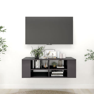 NNEVL Wall-Mounted TV Cabinet High Gloss Grey 102x35x35 cm Chipboard