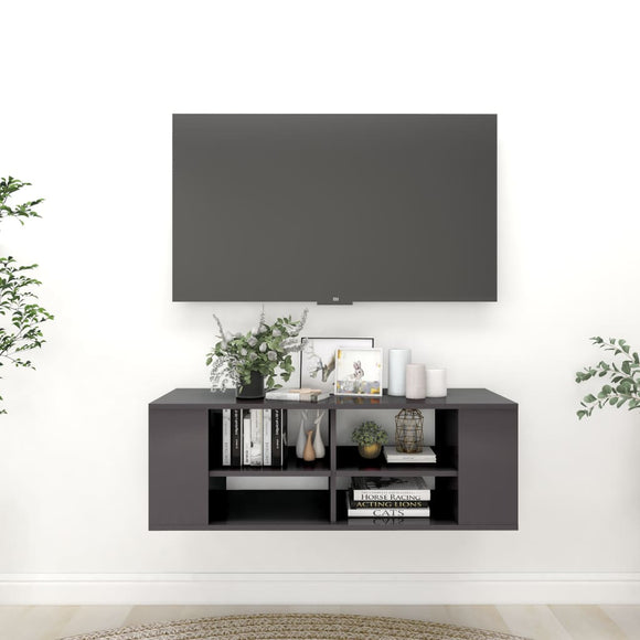 NNEVL Wall-Mounted TV Cabinet High Gloss Grey 102x35x35 cm Chipboard