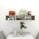 NNEVL Wall Shelf Cabinet White and Sonoma Oak 102x30x17cm Chipboard