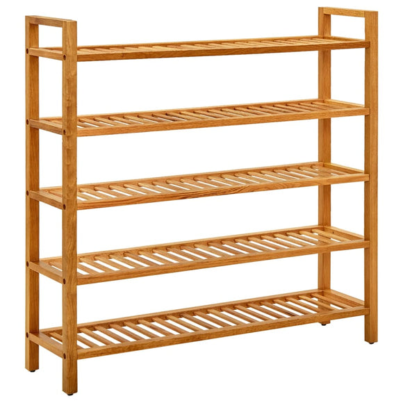 NNEVL Shoe Rack with 5 Shelves 100x27x100 cm Solid Oak Wood
