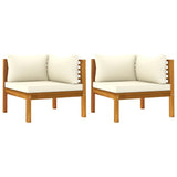 NNEVL Corner Sofas 2 pcs with Cream White Cushions Solid Acacia Wood