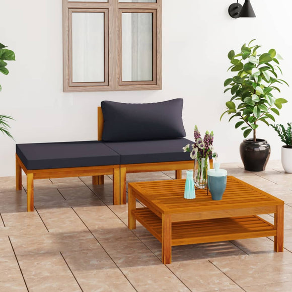 NNEVL 3 Piece Garden Lounge Set with Dark Grey Cushions Acacia Wood