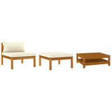NNEVL 3 Piece Garden Lounge Set with Cream White Cushions Acacia Wood