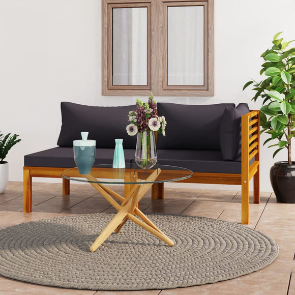 NNEVL 2 Piece Sofa Set with Dark Grey Cushions Solid Acacia Wood