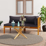 NNEVL 2 Piece Sofa Set with Dark Grey Cushions Solid Acacia Wood