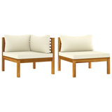 NNEVL 2 Piece Sofa Set with Cream White Cushions Solid Acacia Wood