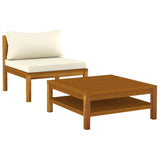 NNEVL 2 Piece Garden Sofa Set with Cream White Cushions Acacia Wood