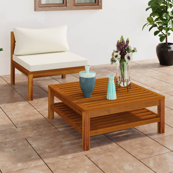 NNEVL 2 Piece Garden Sofa Set with Cream White Cushions Acacia Wood