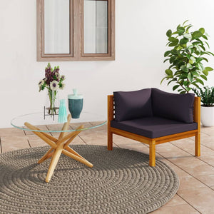 NNEVL Sectional Corner Sofa with Dark Grey Cushions Solid Acacia Wood