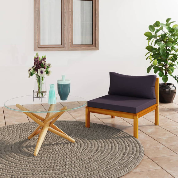 NNEVL Sectional Middle Sofa with Dark Grey Cushions Solid Acacia Wood