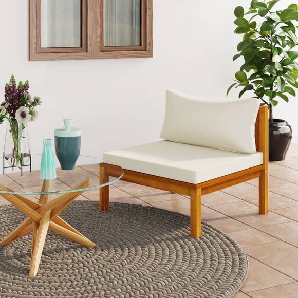 NNEVL Sectional Middle Sofa with Cream White Cushion Acacia Wood
