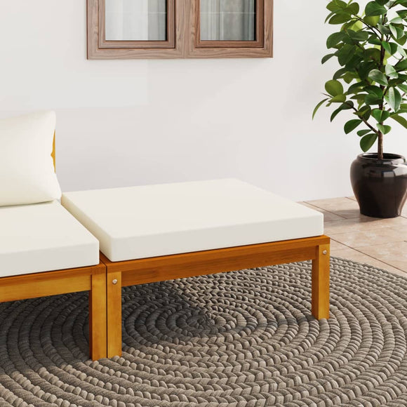 NNEVL Footrest with Cream White Cushion Solid Acacia Wood