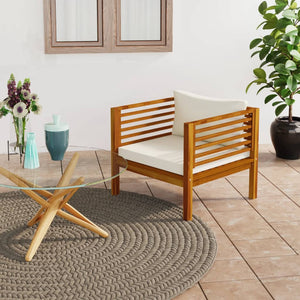 NNEVL Garden Chair with Cream White Cushions Solid Acacia Wood