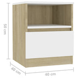 NNEVL Bed Cabinets 2 pcs White and Sonoma Oak 40x40x50 cm Chipboard