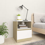 NNEVL Bed Cabinets 2 pcs White and Sonoma Oak 40x40x50 cm Chipboard