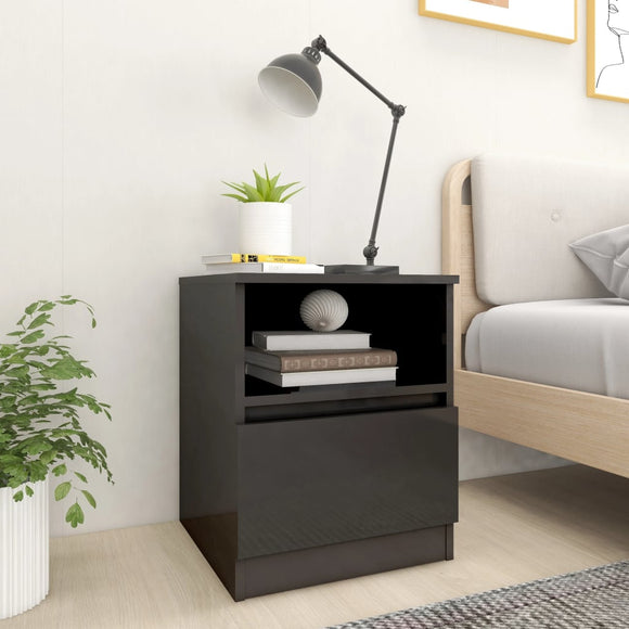 NNEVL Bed Cabinet High Gloss Grey 40x40x50 cm Chipboard