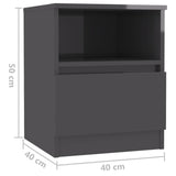 NNEVL Bed Cabinets 2 pcs High Gloss Grey 40x40x50 cm Chipboard