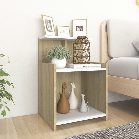 NNEVL Bed Cabinets 2 pcs White and Sonoma Oak 40x35x60 cm Chipboard