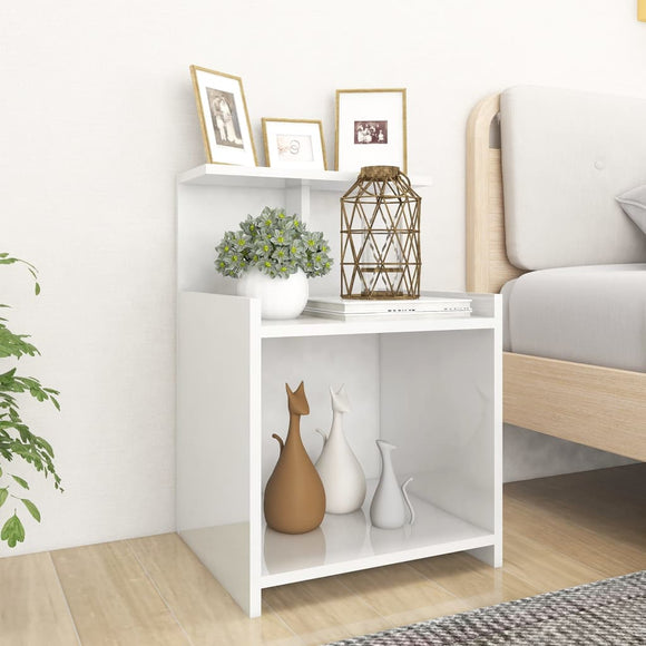 NNEVL Bed Cabinet High Gloss White 40x35x60 cm Chipboard