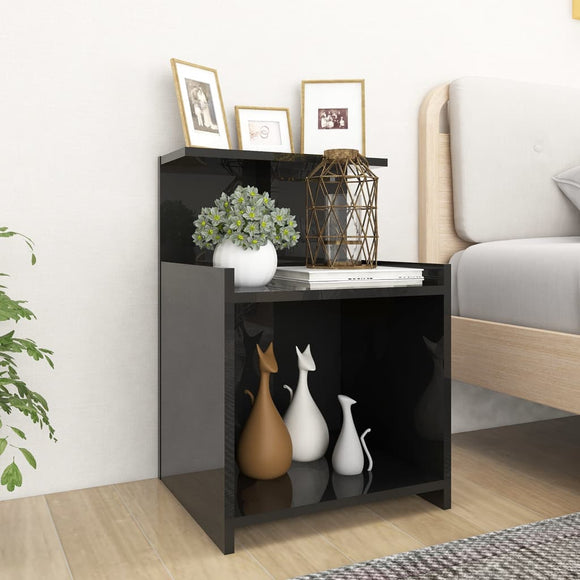 NNEVL Bed Cabinet High Gloss Black 40x35x60 cm Chipboard