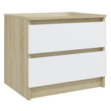 NNEVL Bed Cabinet White and Sonoma Oak 50x39x43.5 cm Chipboard