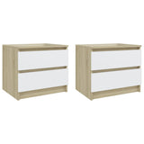 NNEVL Bed Cabinets 2 pcs White and Sonoma Oak 50x39x43.5 cm Chipboard
