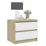 NNEVL Bed Cabinets 2 pcs White and Sonoma Oak 50x39x43.5 cm Chipboard