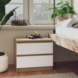 NNEVL Bed Cabinets 2 pcs White and Sonoma Oak 50x39x43.5 cm Chipboard