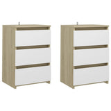 NNEVL Bed Cabinets 2 pcs White and Sonoma Oak 40x35x62.5 cm Chipboard