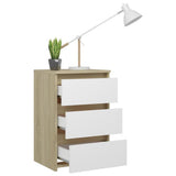 NNEVL Bed Cabinets 2 pcs White and Sonoma Oak 40x35x62.5 cm Chipboard