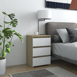 NNEVL Bed Cabinets 2 pcs White and Sonoma Oak 40x35x62.5 cm Chipboard